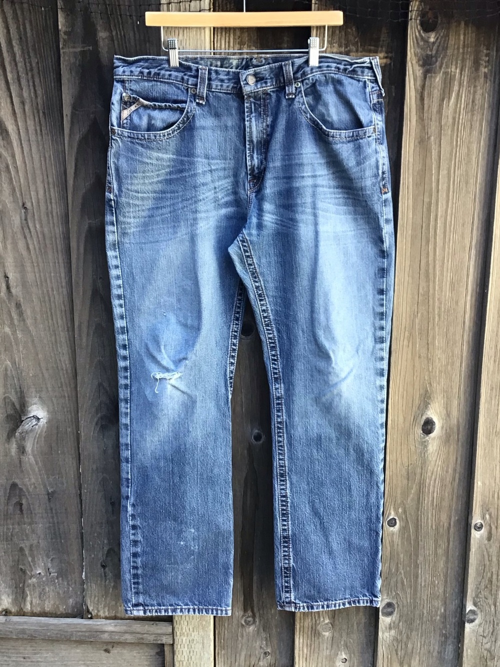Ariat Relaxed Fit Bootcut Jeans Mens 38 (40x34) Distressed Western Denim Pants